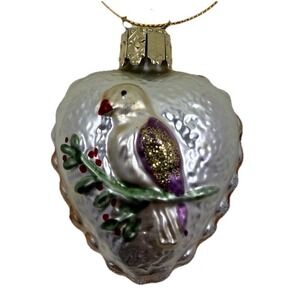 CHRISTBORN DoubleSided Blown Glass Heart Glitter Christmas Ornament Germany Rare